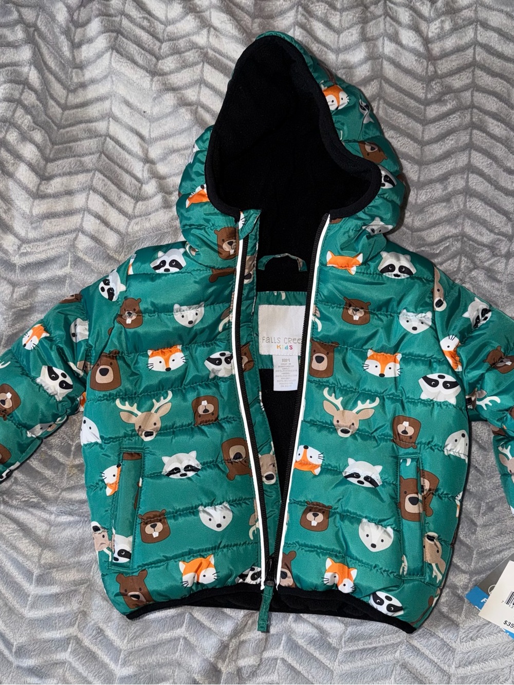 Falls Creek Kids Teal Animal Print Puffer Winter Jacket 18 Months